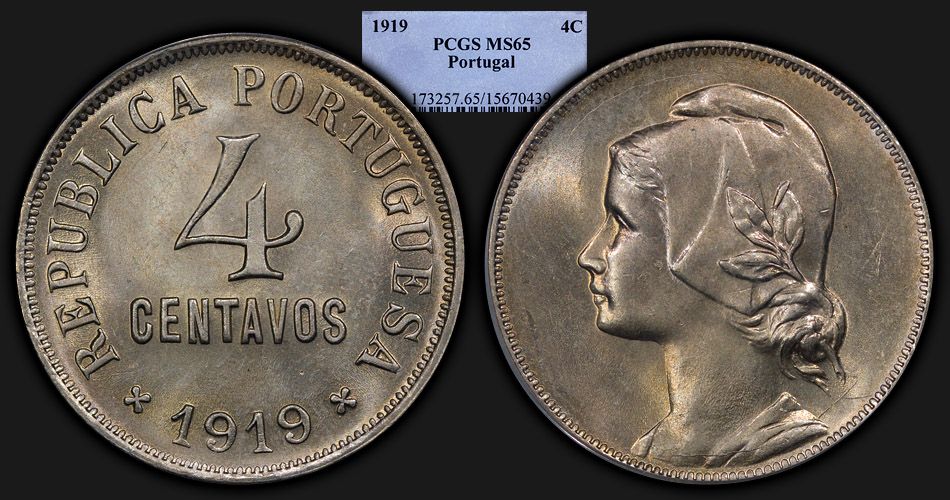 1919_Portugal_4Centavo_PCGS_MS65_composi
