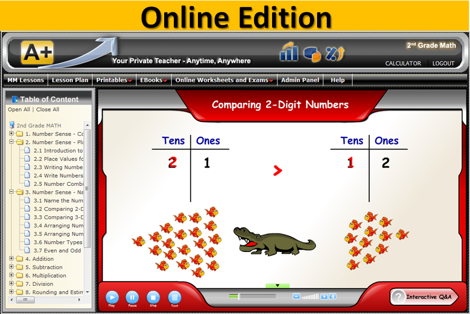 A+ Tutorsoft Math Online Interactive Program screen shot
