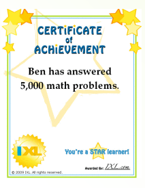 IXL Certificate of Achievement