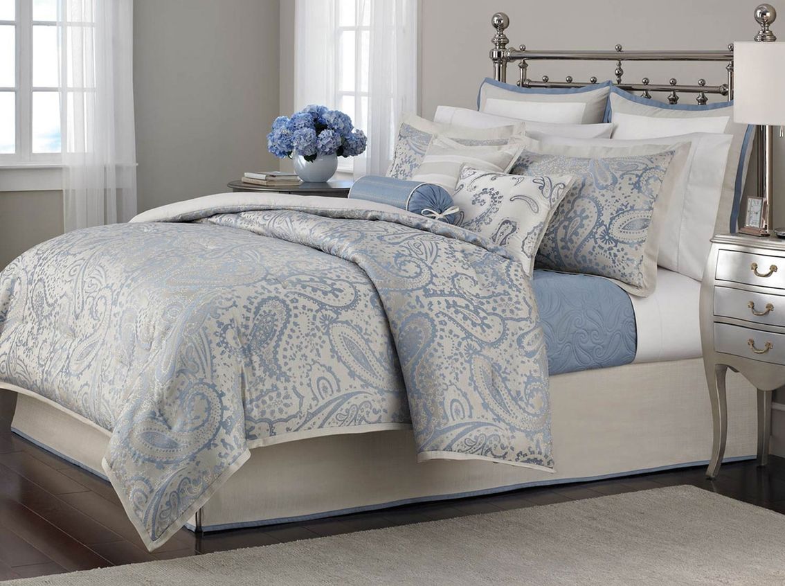 Martha Stewart Comforter Gemstone Paisley QUEEN 22 PCS SET Blue Silver