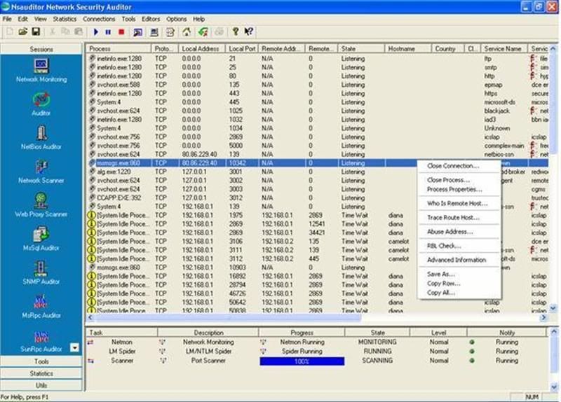 Интерфейс программы Nsauditor Network Security Auditor.