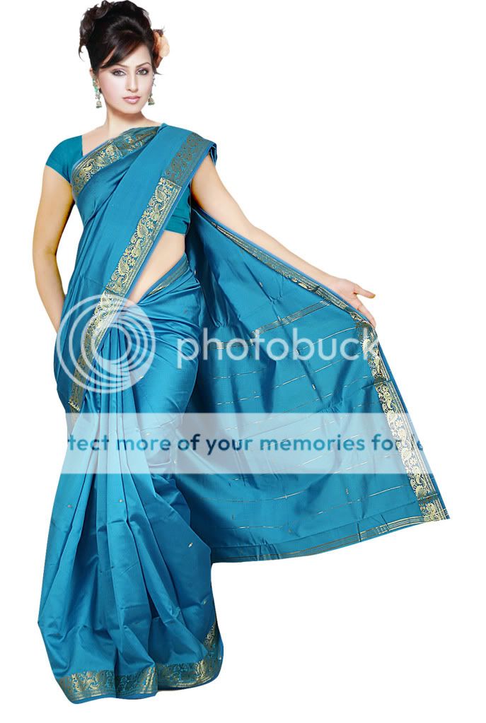 Indian blue Art Silk Sari saree Curtain Drape Panel  