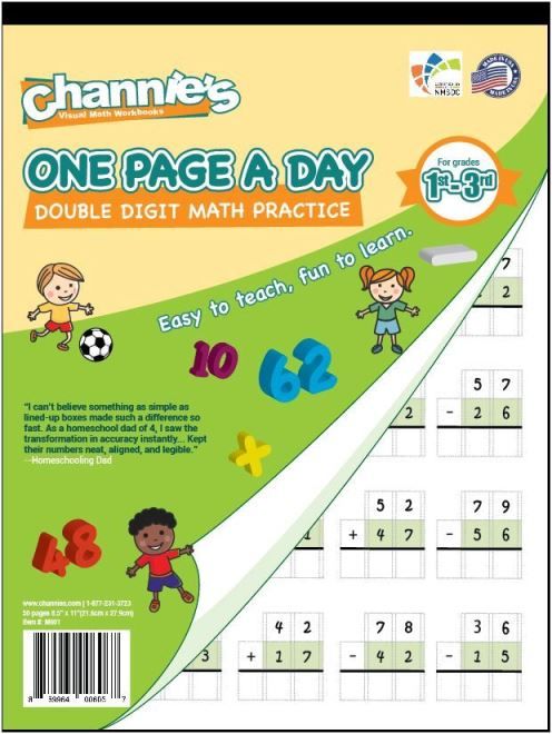 Channie's One Page A Day Double Digit Math Problem Workbook, Review, #hsreviews, #handwriting, #visualhandwriting, Visual Handwriting, handwriting, Prek alphabet, writing paper, Kindergarten paper, Preschool, letters, numbers, 1st grade, 2nd grade, channie’s, 